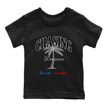 Chasing Dreams baby and kids t-shirt crafted for little sneakerheads to shine with the Air Jordan 3 Rare Air sneakers, displayed in Black 2.
