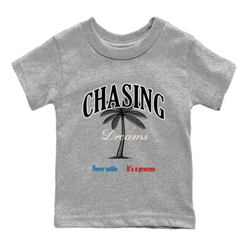 Chasing Dreams baby and kids t-shirt crafted for little sneakerheads to shine with the Air Jordan 3 Rare Air sneakers, displayed in Heather Grey 2.
