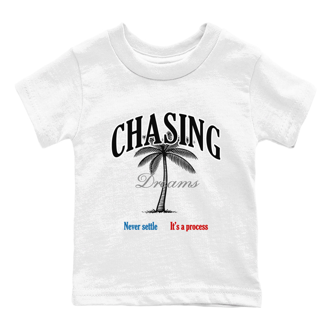 Chasing Dreams baby and kids t-shirt crafted for little sneakerheads to shine with the Air Jordan 3 Rare Air sneakers, displayed in White 2.