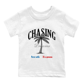 Chasing Dreams baby and kids t-shirt crafted for little sneakerheads to shine with the Air Jordan 3 Rare Air sneakers, displayed in White 2.