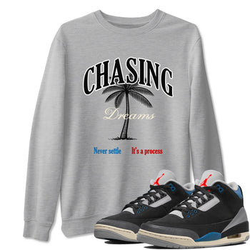 Chasing Dreams sneaker match t-shirt styled to complete your fit with the Air Jordan 3 Rare Air sneakers, shown in Heather Grey 1.