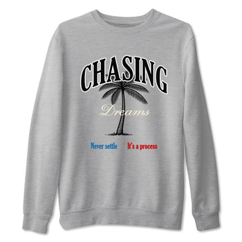 Chasing Dreams sneaker match t-shirt styled to complete your fit with the Air Jordan 3 Rare Air sneakers, shown in Heather Grey 2.