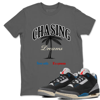 Chasing Dreams sneaker match t-shirt styled to complete your fit with the Air Jordan 3 Rare Air sneakers, shown in Cool Grey 1.