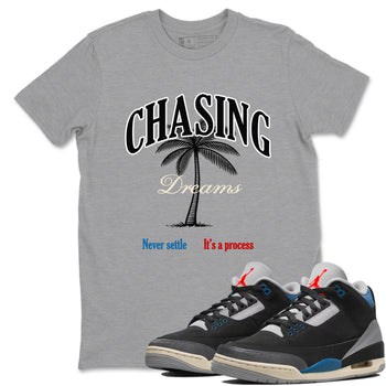 Chasing Dreams sneaker match t-shirt styled to complete your fit with the Air Jordan 3 Rare Air sneakers, shown in Heather Grey 1.