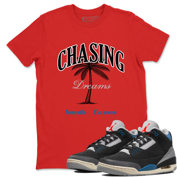 Chasing Dreams sneaker match t-shirt styled to complete your fit with the Air Jordan 3 Rare Air sneakers, shown in Red 1.