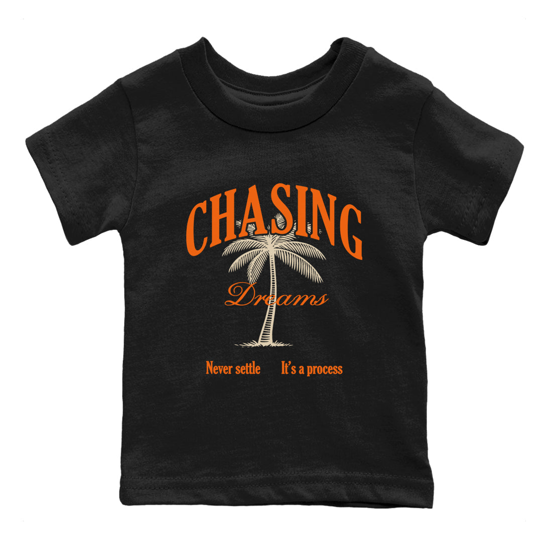 Chasing Dreams baby and kids t-shirt crafted for little sneakerheads to shine with the Air Jordan 3 Starfish sneakers, displayed in Black 2.