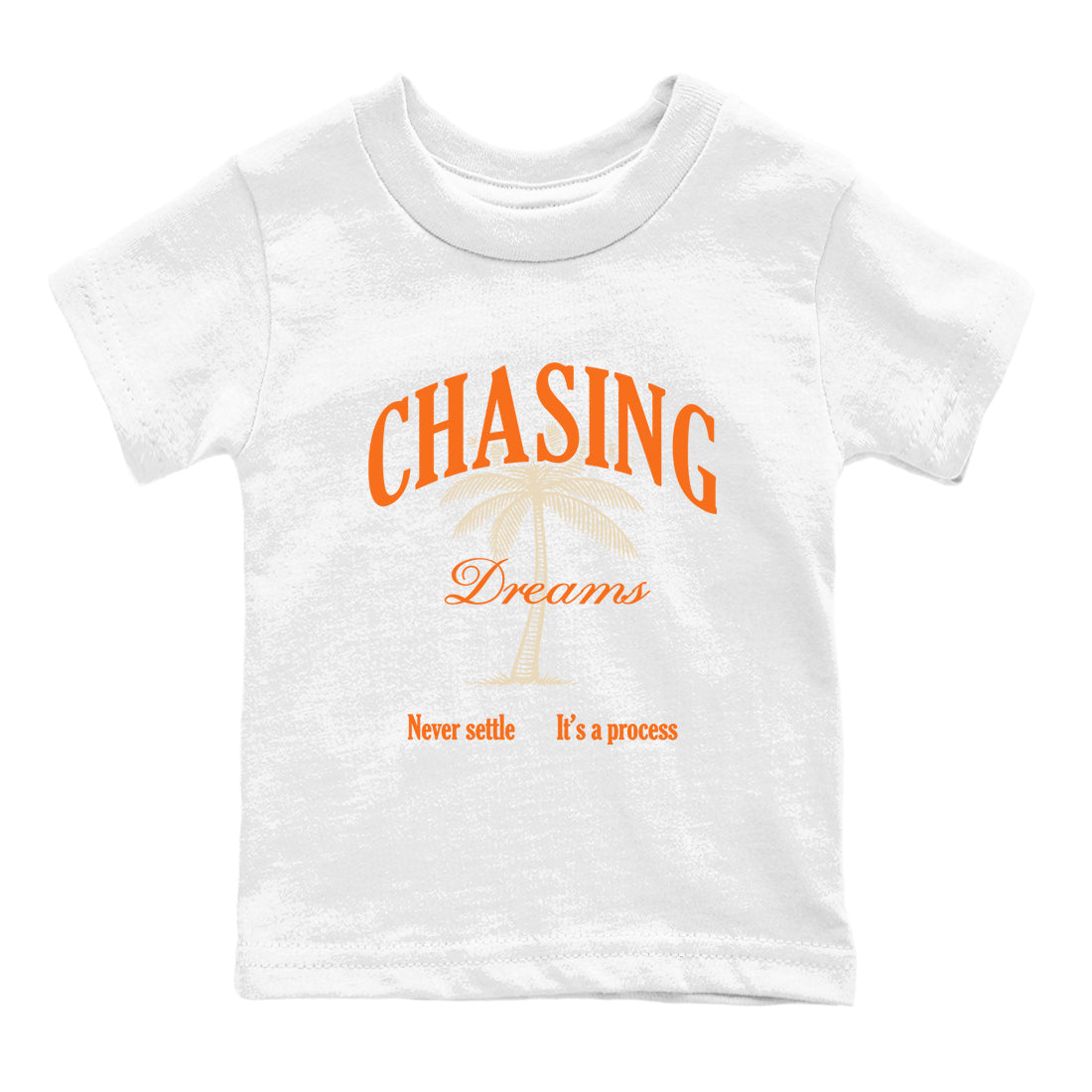 Chasing Dreams baby and kids t-shirt crafted for little sneakerheads to shine with the Air Jordan 3 Starfish sneakers, displayed in White 2.