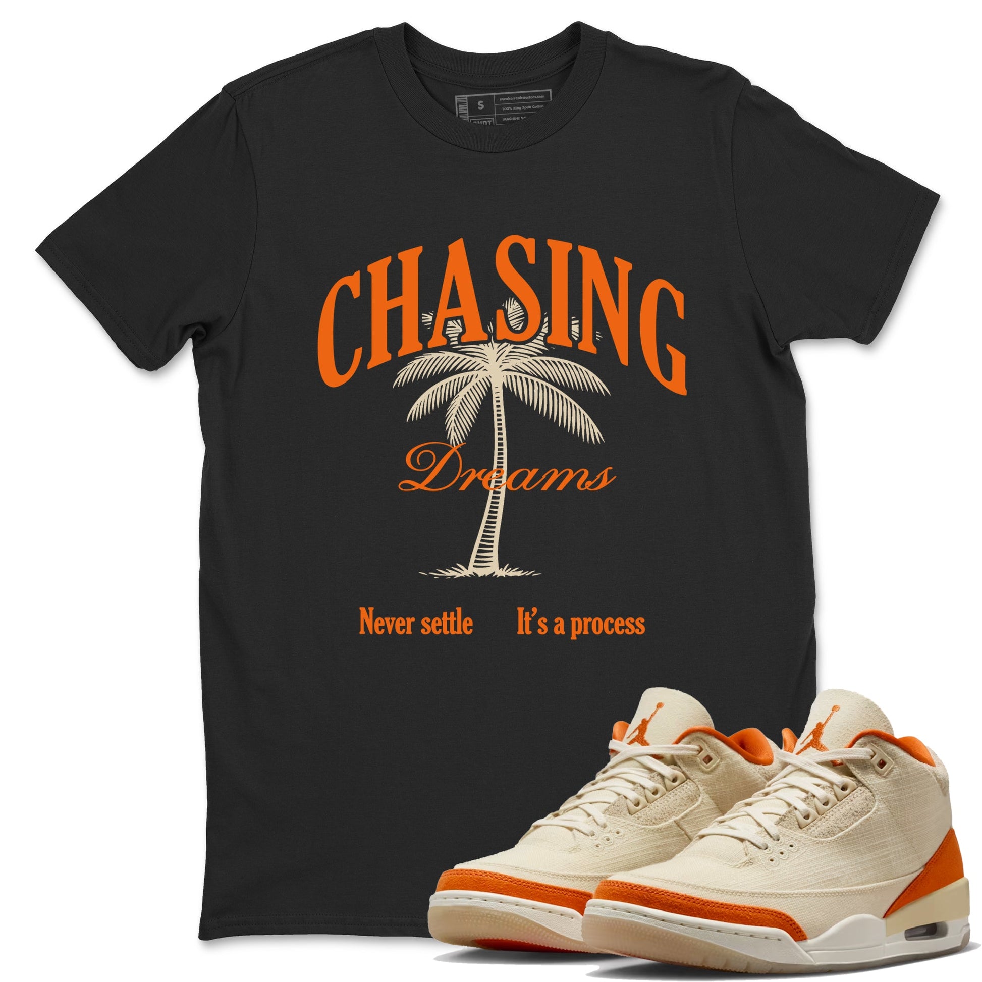 Chasing Dreams sneaker match t-shirt styled to complete your fit with the Air Jordan 3 Starfish sneakers, shown in Black 1.