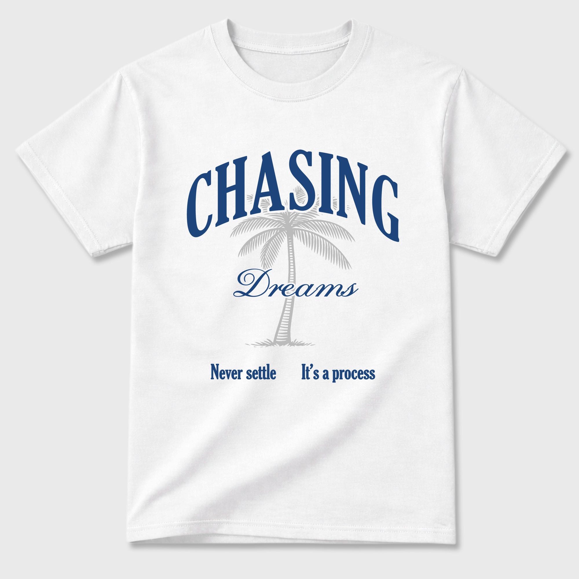 Chasing Dreams Graphic T-Shirt featuring original streetwear artwork designed to match the Air Jordan 3 True Blue. White 2 Graphic T-Shirt.