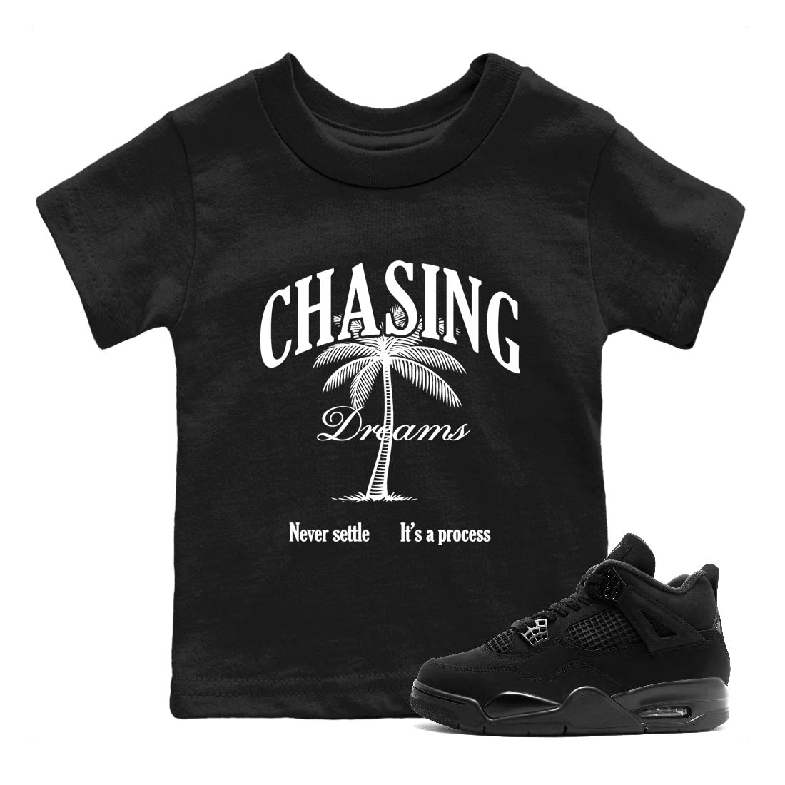 Best Sneakerfit graphic tee – Sneaker Tees To Match Air Jordan 4 Retro Black Cat Sneakers – Chasing Dreams Kids T-Shirt Black 1