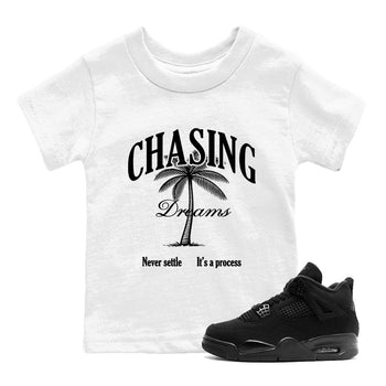 Best Sneakerfit graphic tee – Sneaker Tees To Match Air Jordan 4 Retro Black Cat Sneakers – Chasing Dreams Kids T-Shirt White 1