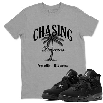 Best Sneakerfit graphic tee – Sneaker Tees To Match Air Jordan 4 Retro Black Cat Sneakers – Chasing Dreams Tee Heather Grey 1