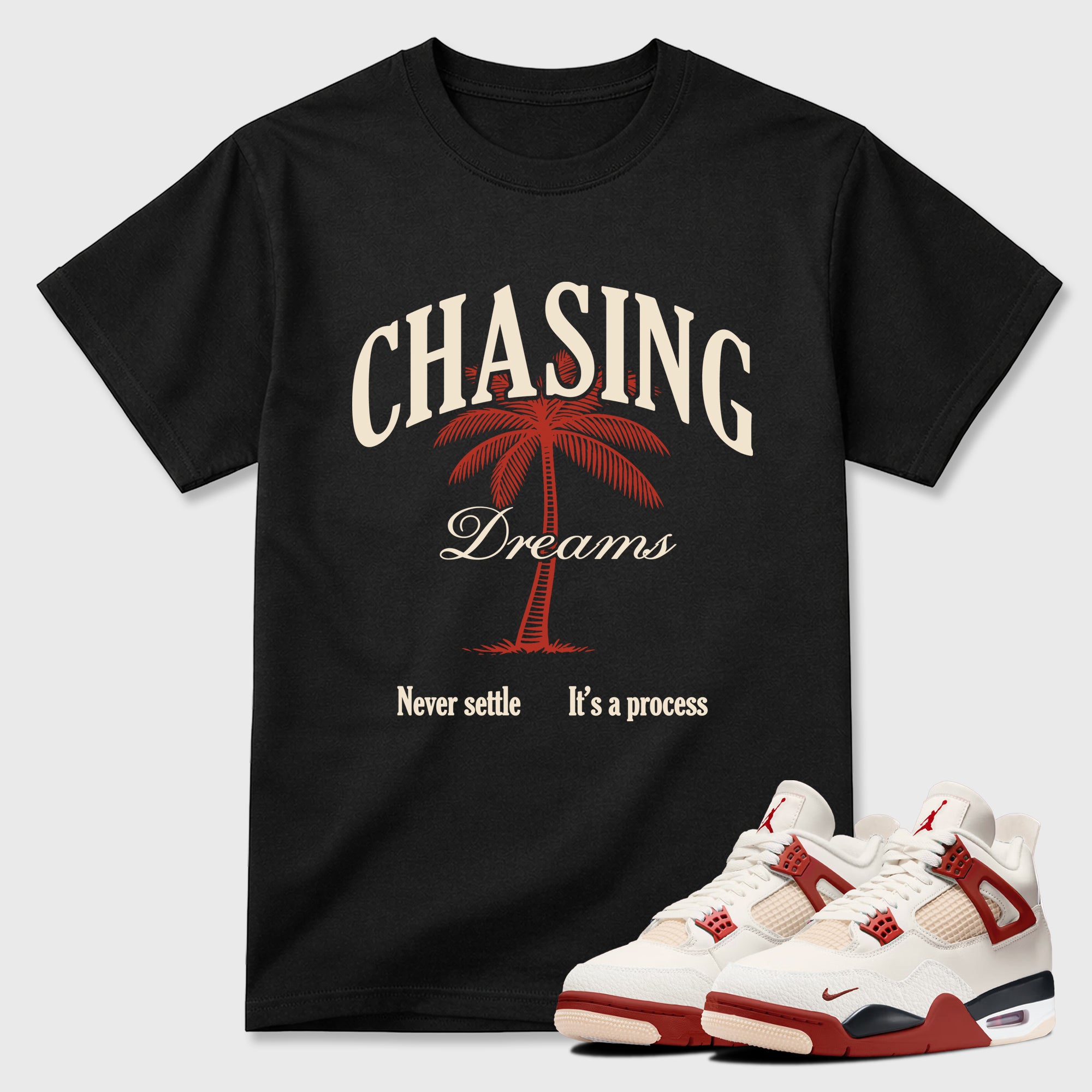 Sneaker match tees – Sneaker Tees To Match Air Jordan 4 Brick After Brick Shoes – Chasing Dreams Tee Black 1