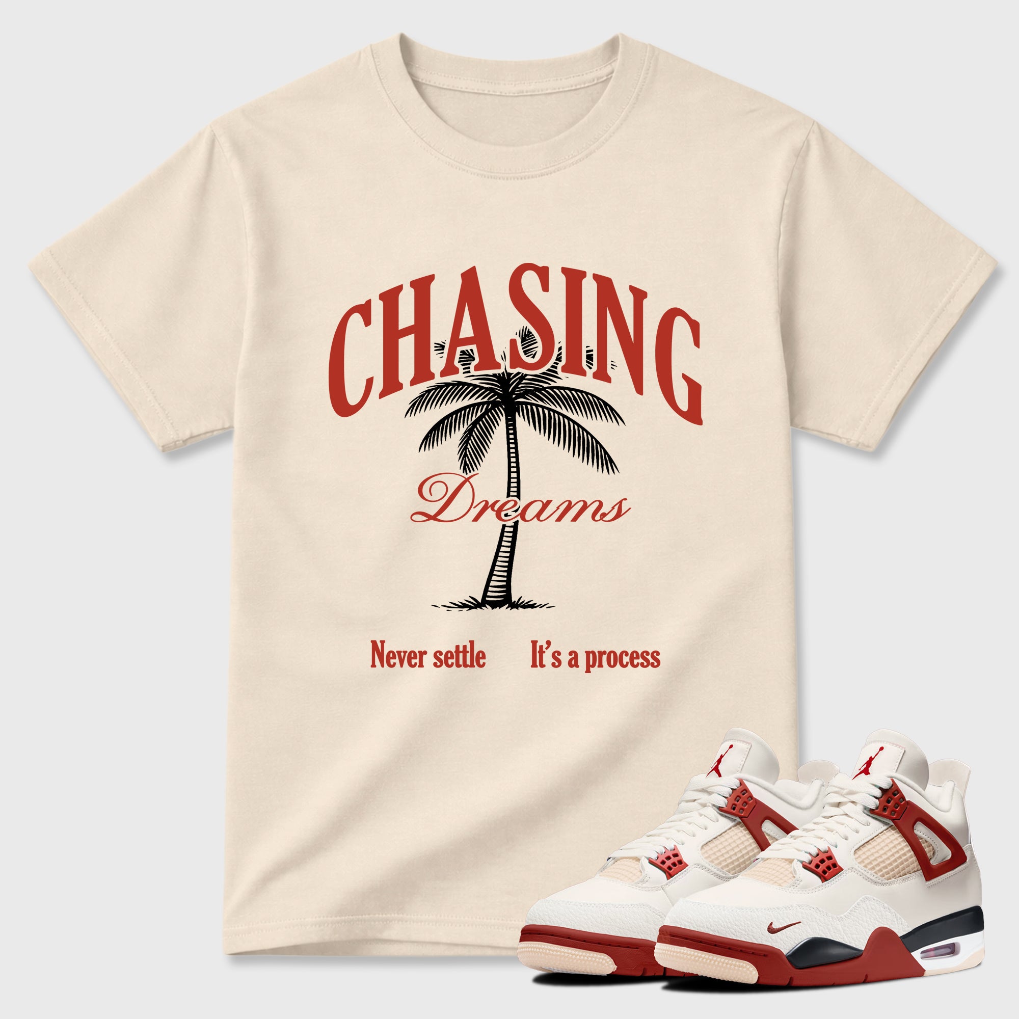Sneaker match tees – Sneaker Tees To Match Air Jordan 4 Brick After Brick Shoes – Chasing Dreams Tee Natural 1
