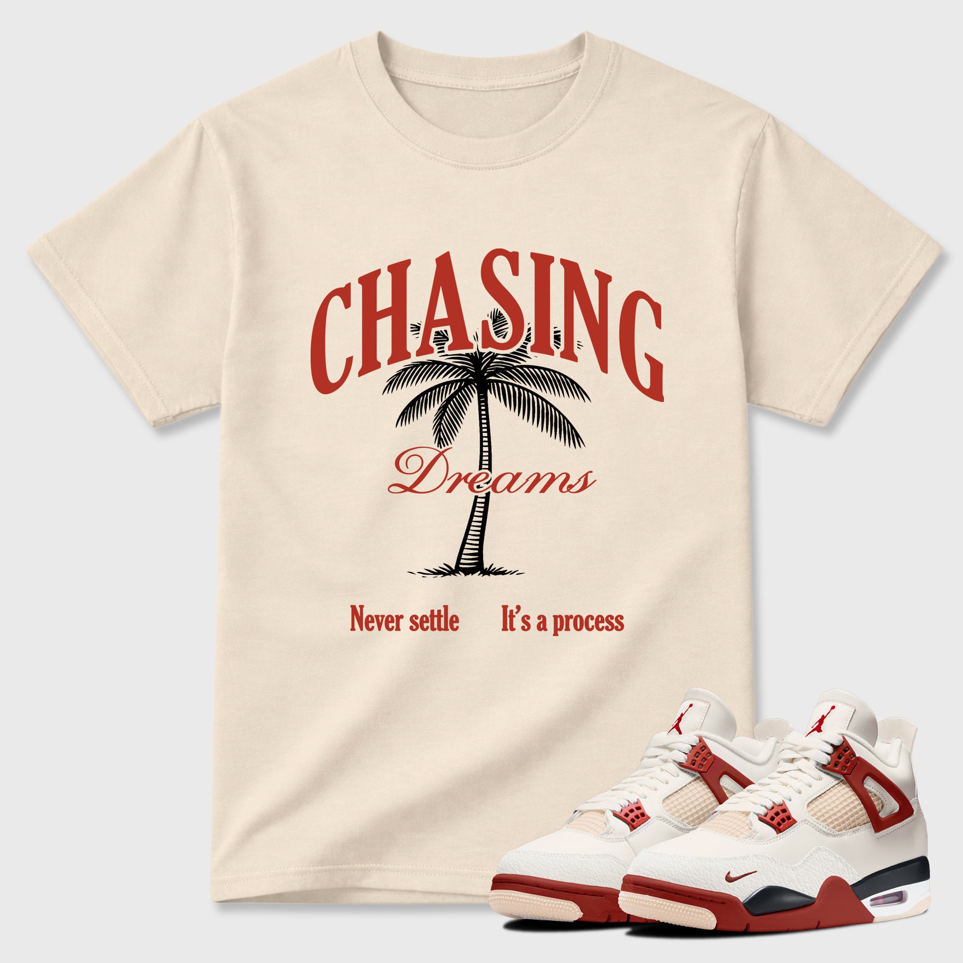 Sneaker match tees – Sneaker Tees To Match Air Jordan 4 Brick After Brick Shoes – Chasing Dreams Tee Natural 1