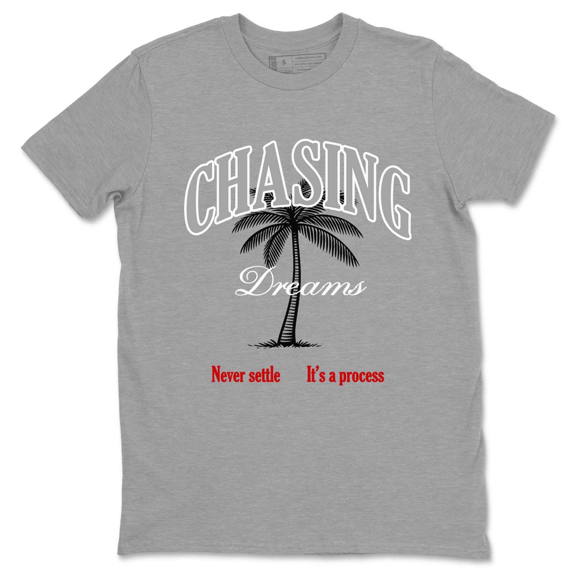 Chasing Dreams sneaker match t-shirt styled to complete your fit with the Air Jordan 4 White Cement sneakers, shown in Heather Grey 2.