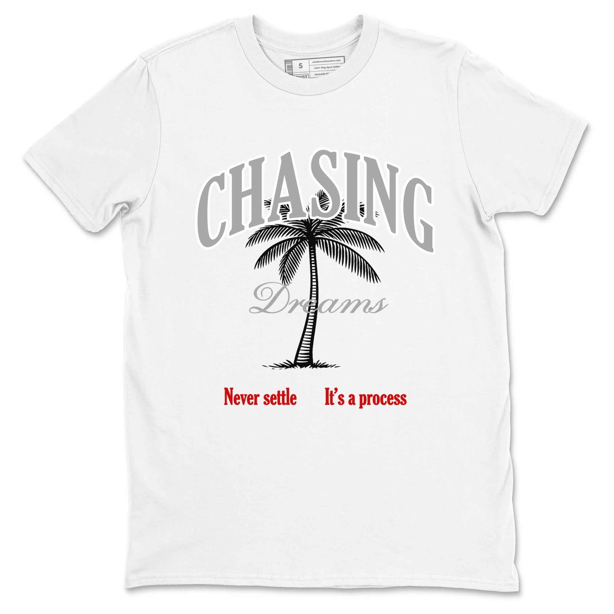 Chasing Dreams sneaker match t-shirt styled to complete your fit with the Air Jordan 4 White Cement sneakers, shown in White 2.