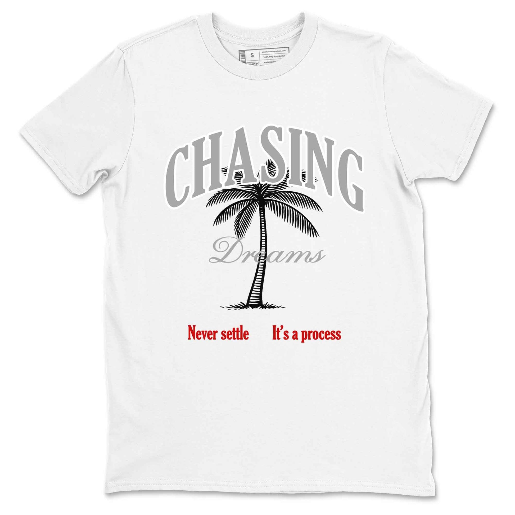 Chasing Dreams sneaker match t-shirt styled to complete your fit with the Air Jordan 4 White Cement sneakers, shown in White 2.