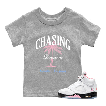 Sneaker match tees – Sneaker Tees To Match Air Jordan 5 Medium Soft Pink Shoes – Chasing Dreams Kids T-Shirt Heather Grey 1