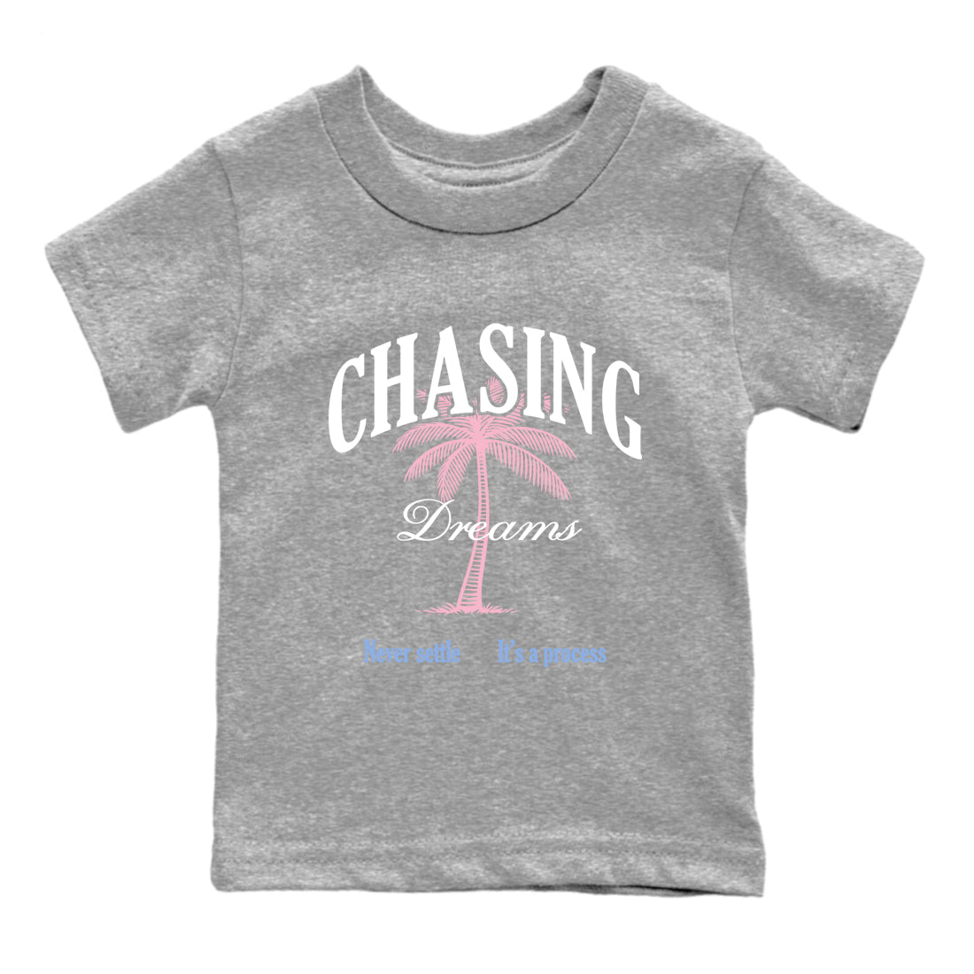 Sneaker match tees – Sneaker Tees To Match Air Jordan 5 Medium Soft Pink Shoes – Chasing Dreams Kids T-Shirt Heather Grey 2