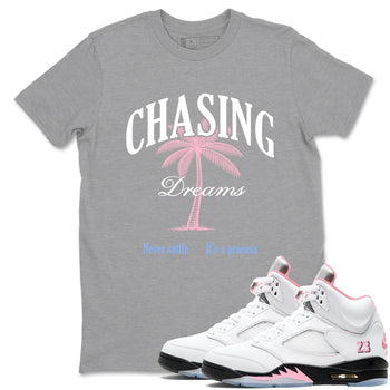 Sneaker match tees – Sneaker Tees To Match Air Jordan 5 Medium Soft Pink Shoes – Chasing Dreams Tee Heather Grey 1