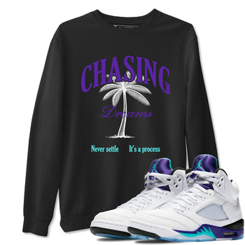 Chasing Dreams sneaker match t-shirt styled to complete your fit with the Air Jordan 5 Grape sneakers, shown in Black 1.