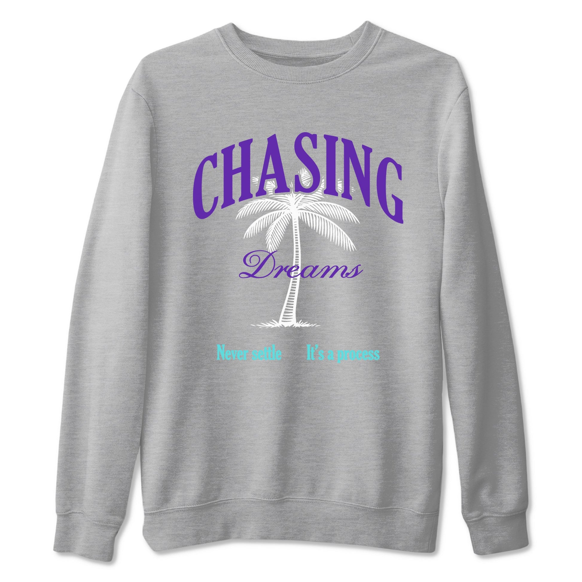 Chasing Dreams sneaker match t-shirt styled to complete your fit with the Air Jordan 5 Grape sneakers, shown in Heather Grey 2.