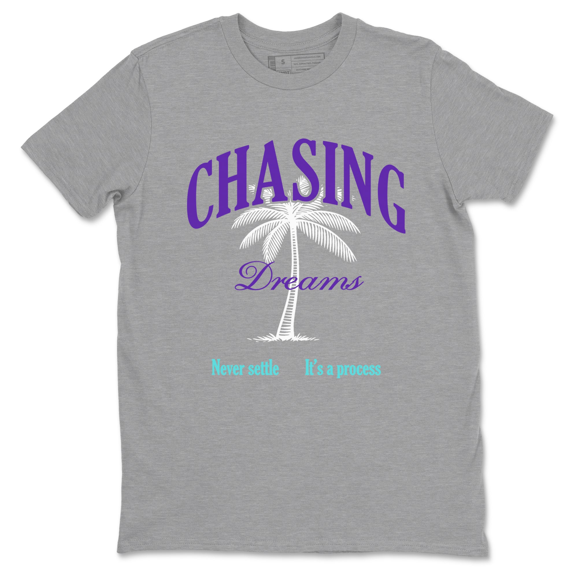 Chasing Dreams sneaker match t-shirt styled to complete your fit with the Air Jordan 5 Grape sneakers, shown in Heather Grey 2.