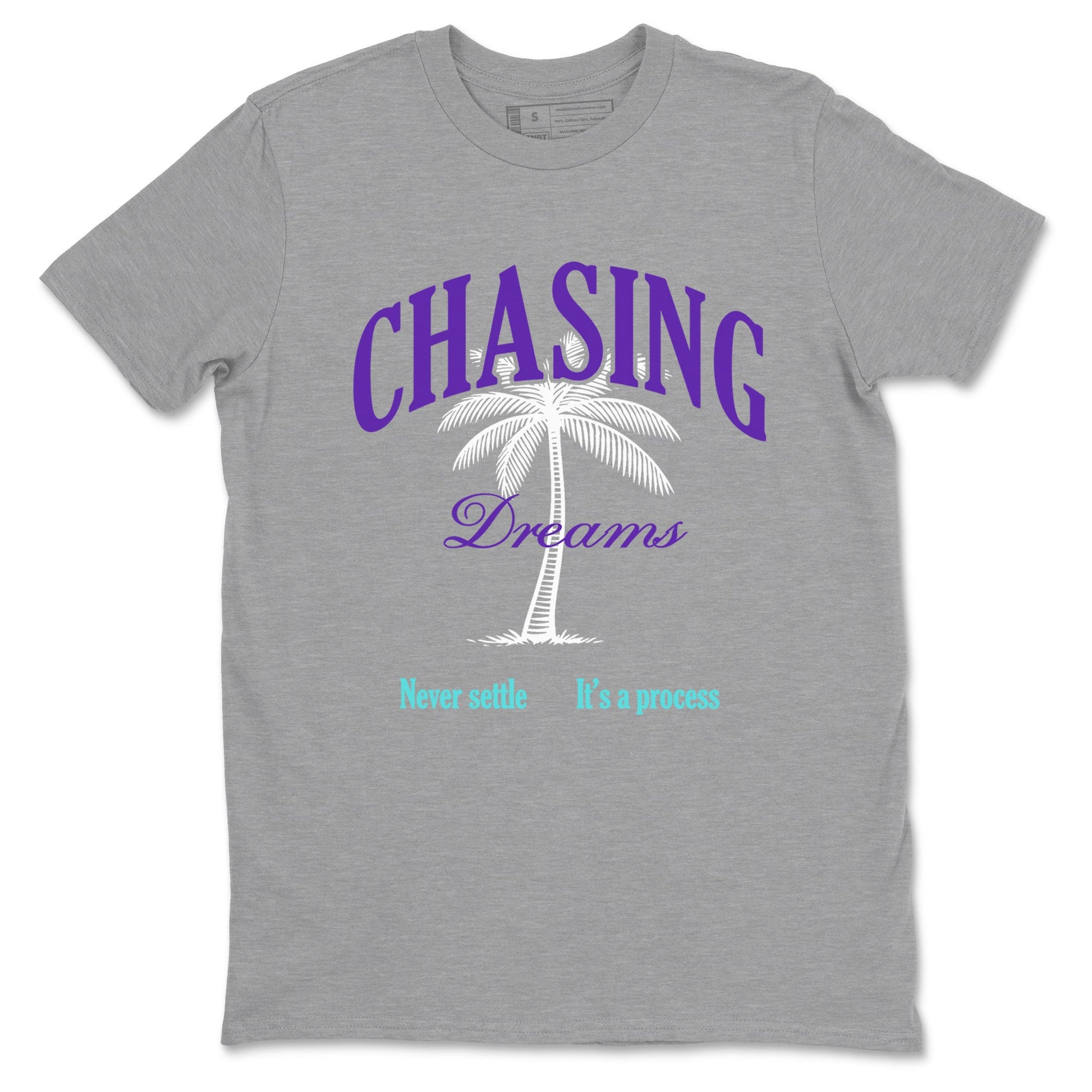 Chasing Dreams sneaker match t-shirt styled to complete your fit with the Air Jordan 5 Grape sneakers, shown in Heather Grey 2.