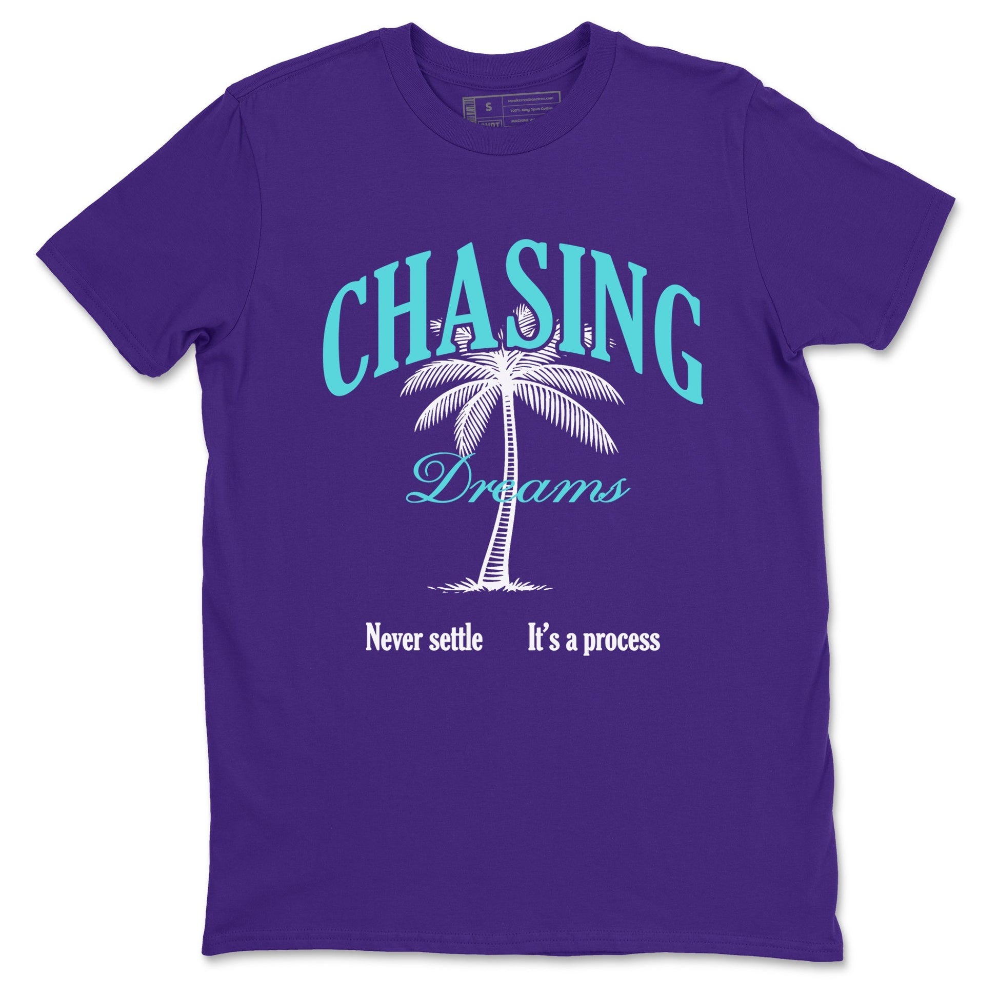 Chasing Dreams sneaker match t-shirt styled to complete your fit with the Air Jordan 5 Grape sneakers, shown in Purple 2.