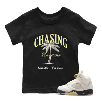 Sneaker match tees – Sneaker Tees To Match Air Jordan 5 Luminous Green Shoes – Chasing Dreams Kids T-Shirt Black 1