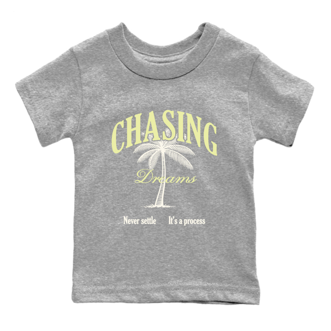 Sneaker match tees – Sneaker Tees To Match Air Jordan 5 Luminous Green Shoes – Chasing Dreams Kids T-Shirt Heather Grey 2