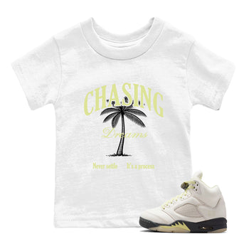 Sneaker match tees – Sneaker Tees To Match Air Jordan 5 Luminous Green Shoes – Chasing Dreams Kids T-Shirt White 1