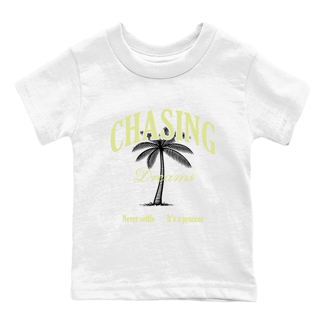 Sneaker match tees – Sneaker Tees To Match Air Jordan 5 Luminous Green Shoes – Chasing Dreams Kids T-Shirt White 2