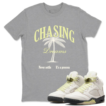 Sneaker match tees – Sneaker Tees To Match Air Jordan 5 Luminous Green Shoes – Chasing Dreams Tee Heather Grey 1