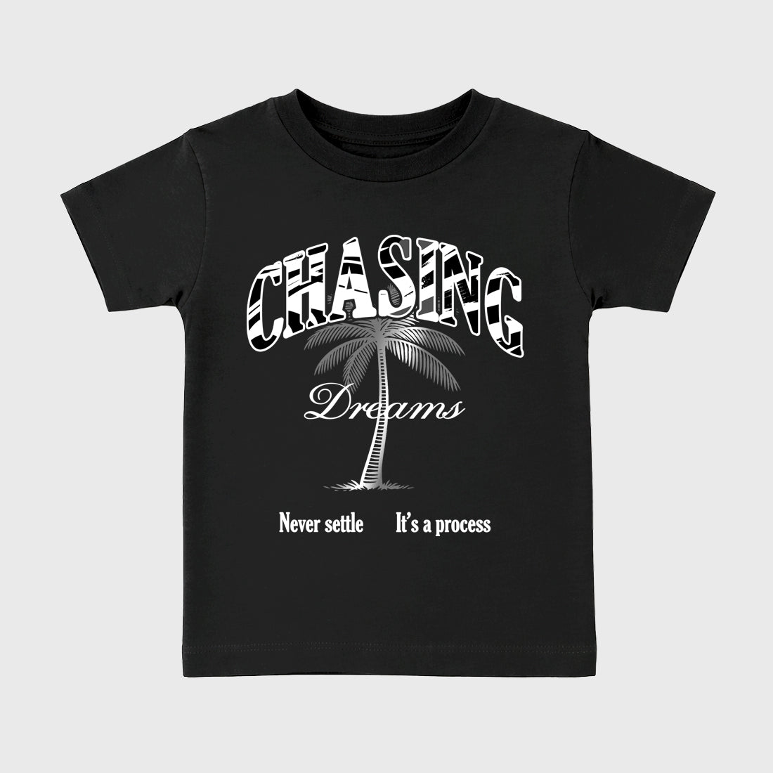 Chasing Dreams Baby & Kids Graphic T-Shirt featuring original artwork designed to match the Air Jordan 8 Chrome. Black 2 Kids Graphic Tee.