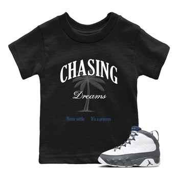 Perfect Valentine's Day Gifts graphic tee  – Sneaker Tees To Match Air Jordan 9 Flint Grey – Chasing Dreams Kids Graphic T-Shirt Black 1