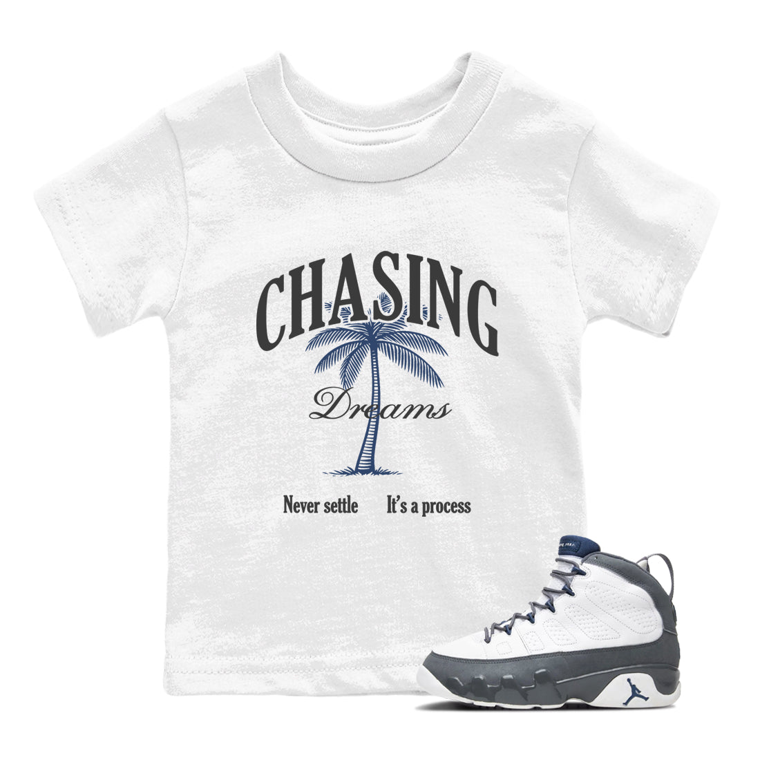 Perfect Valentine's Day Gifts graphic tee  – Sneaker Tees To Match Air Jordan 9 Flint Grey – Chasing Dreams Kids Graphic T-Shirt White 1