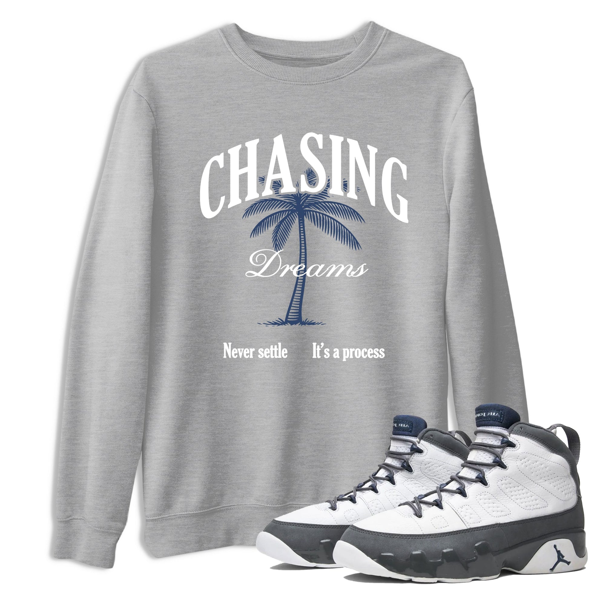 Perfect Valentine's Day Gifts graphic tee  – Sneaker Tees To Match Air Jordan 9 Flint Grey – Chasing Dreams Tee Heather Grey 1