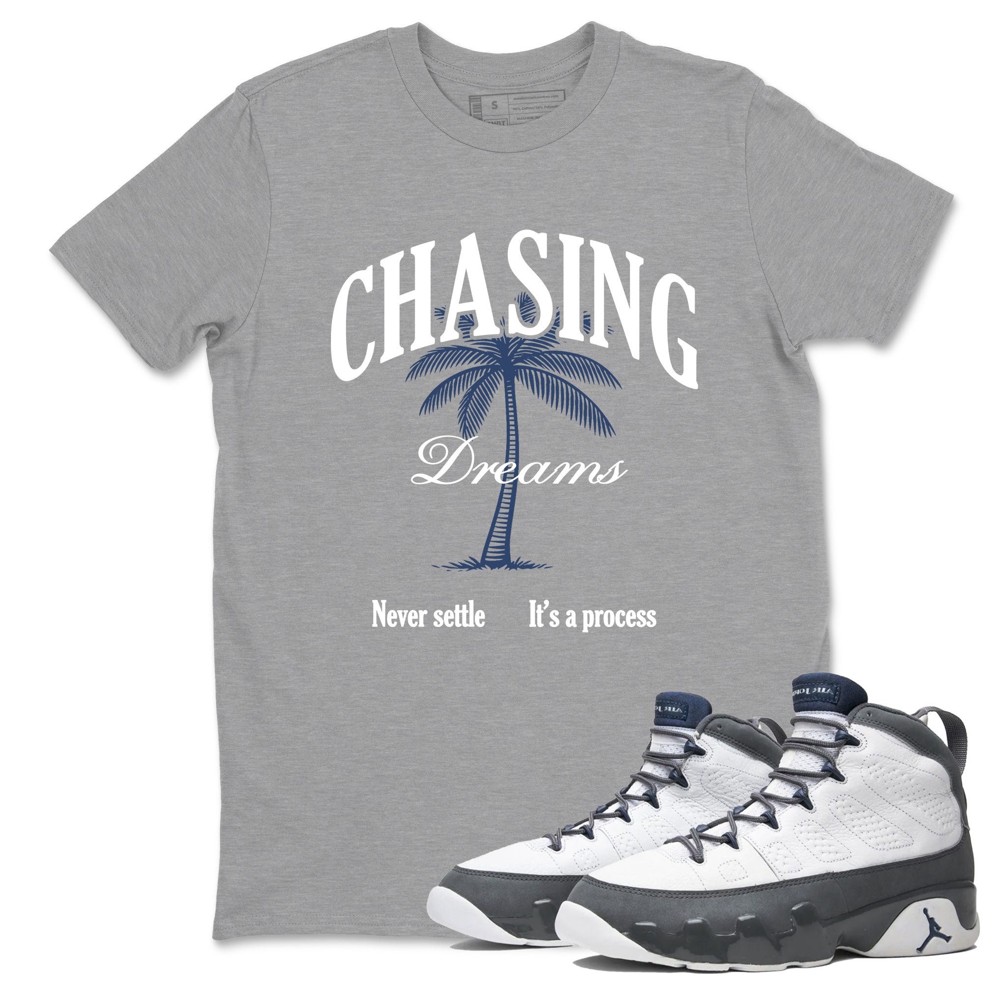 Perfect Valentine's Day Gifts graphic tee  – Sneaker Tees To Match Air Jordan 9 Flint Grey – Chasing Dreams Tee Heather Grey 1