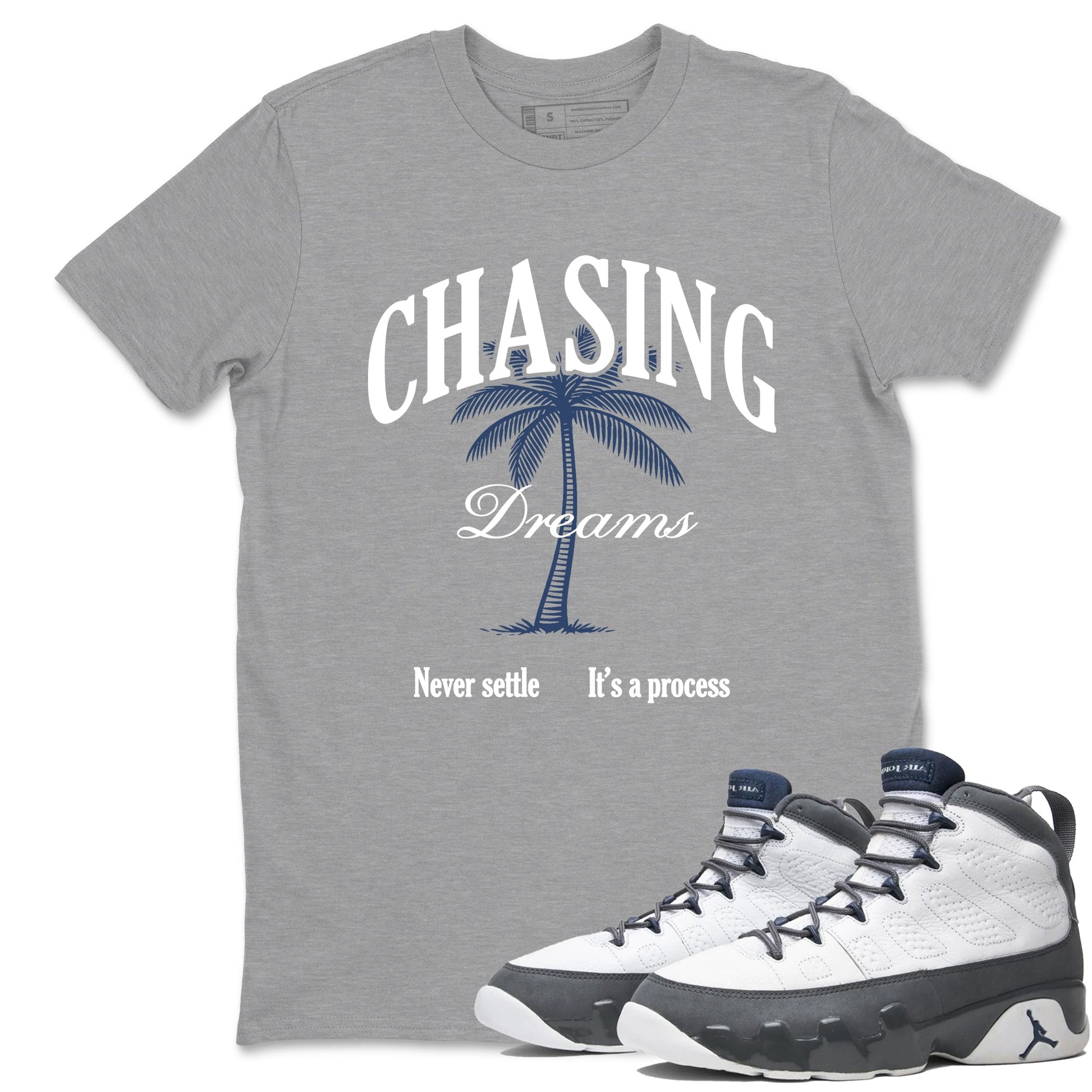 Perfect Valentine's Day Gifts graphic tee  – Sneaker Tees To Match Air Jordan 9 Flint Grey – Chasing Dreams Tee Heather Grey 1