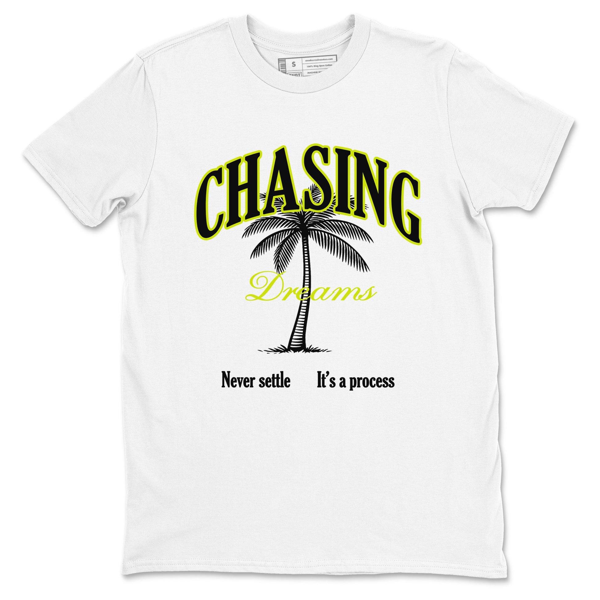 Chasing Dreams sneaker match t-shirt styled to complete your fit with the Jordan Jumpman Jack Travis Scott Bright Cactus sneakers, shown in White 2.