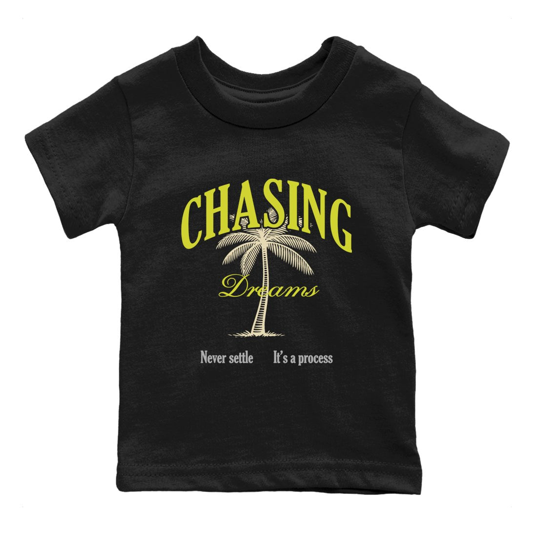 Chasing Dreams baby and kids t-shirt crafted for little sneakerheads to shine with the Air Max 90 Cyber sneakers, displayed in Black 2.