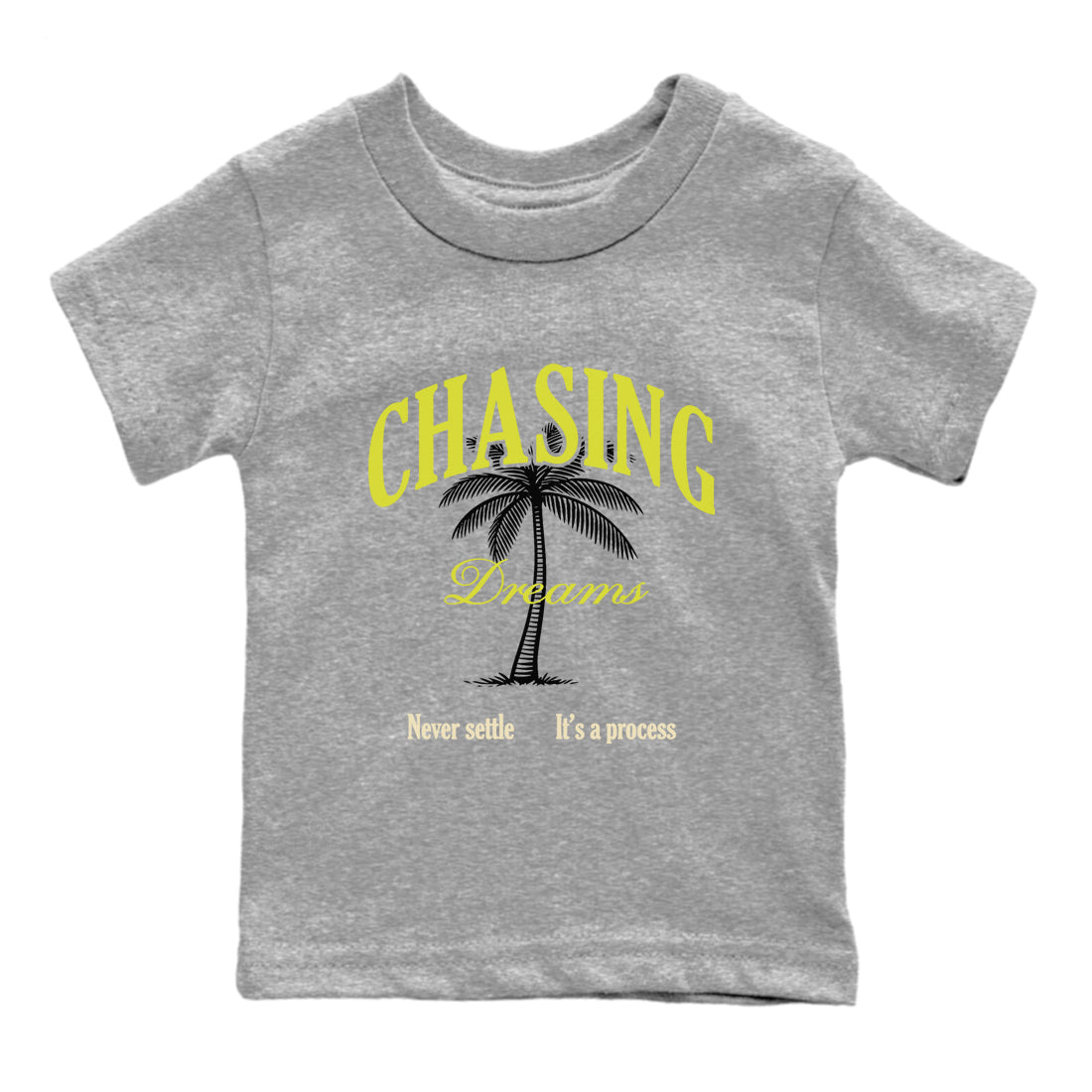 Chasing Dreams baby and kids t-shirt crafted for little sneakerheads to shine with the Air Max 90 Cyber sneakers, displayed in Heather Grey 2.