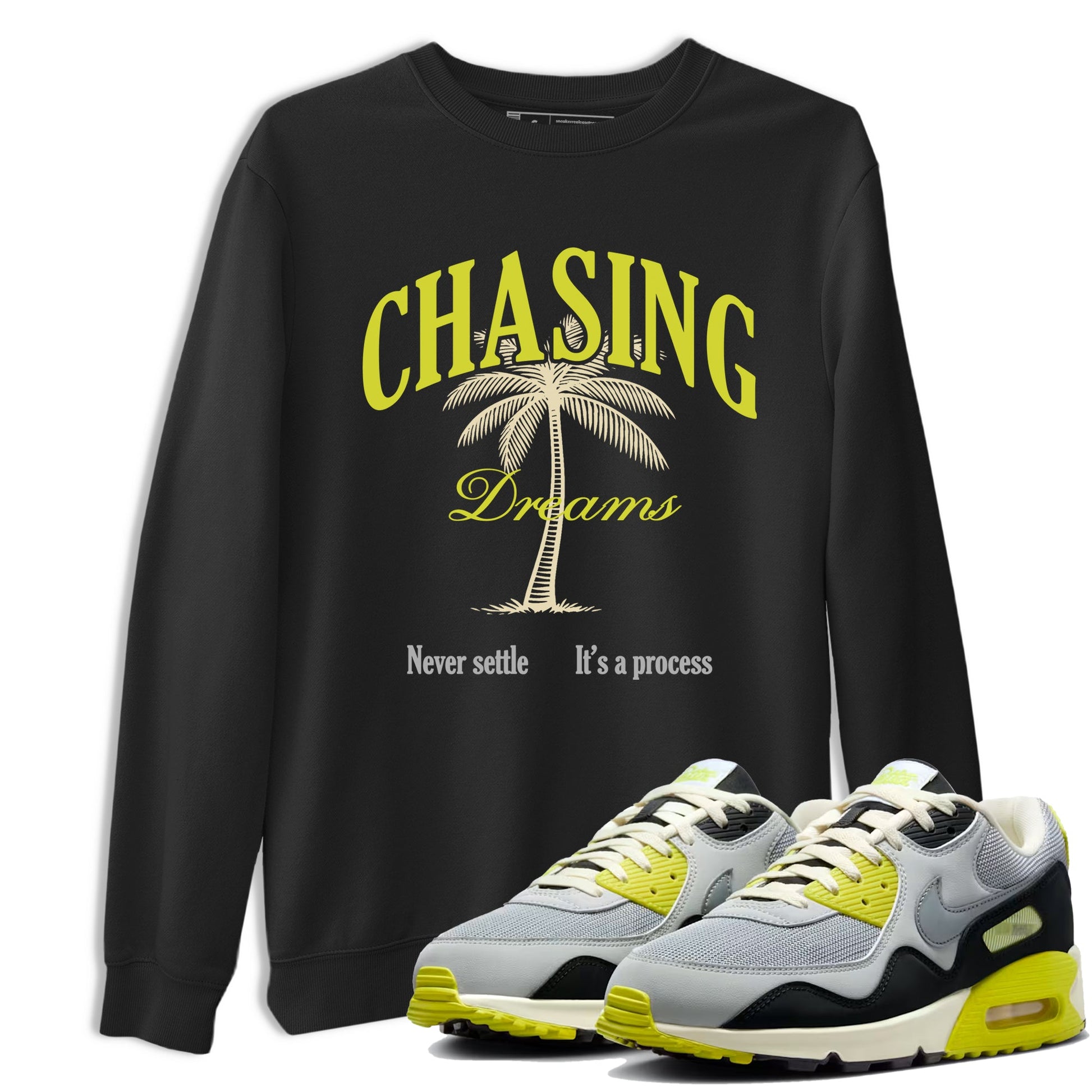 Chasing Dreams sneaker match t-shirt styled to complete your fit with the Air Max 90 Cyber sneakers, shown in Black 1.