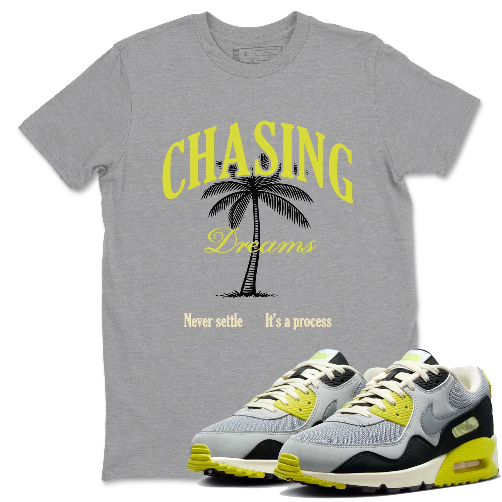 Chasing Dreams sneaker match t-shirt styled to complete your fit with the Air Max 90 Cyber sneakers, shown in Heather Grey 1.