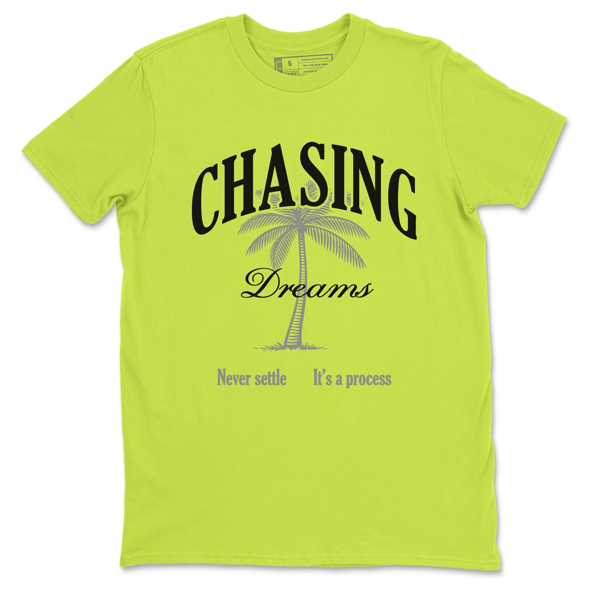Chasing Dreams sneaker match t-shirt styled to complete your fit with the Air Max 90 Cyber sneakers, shown in Safety Green 2.