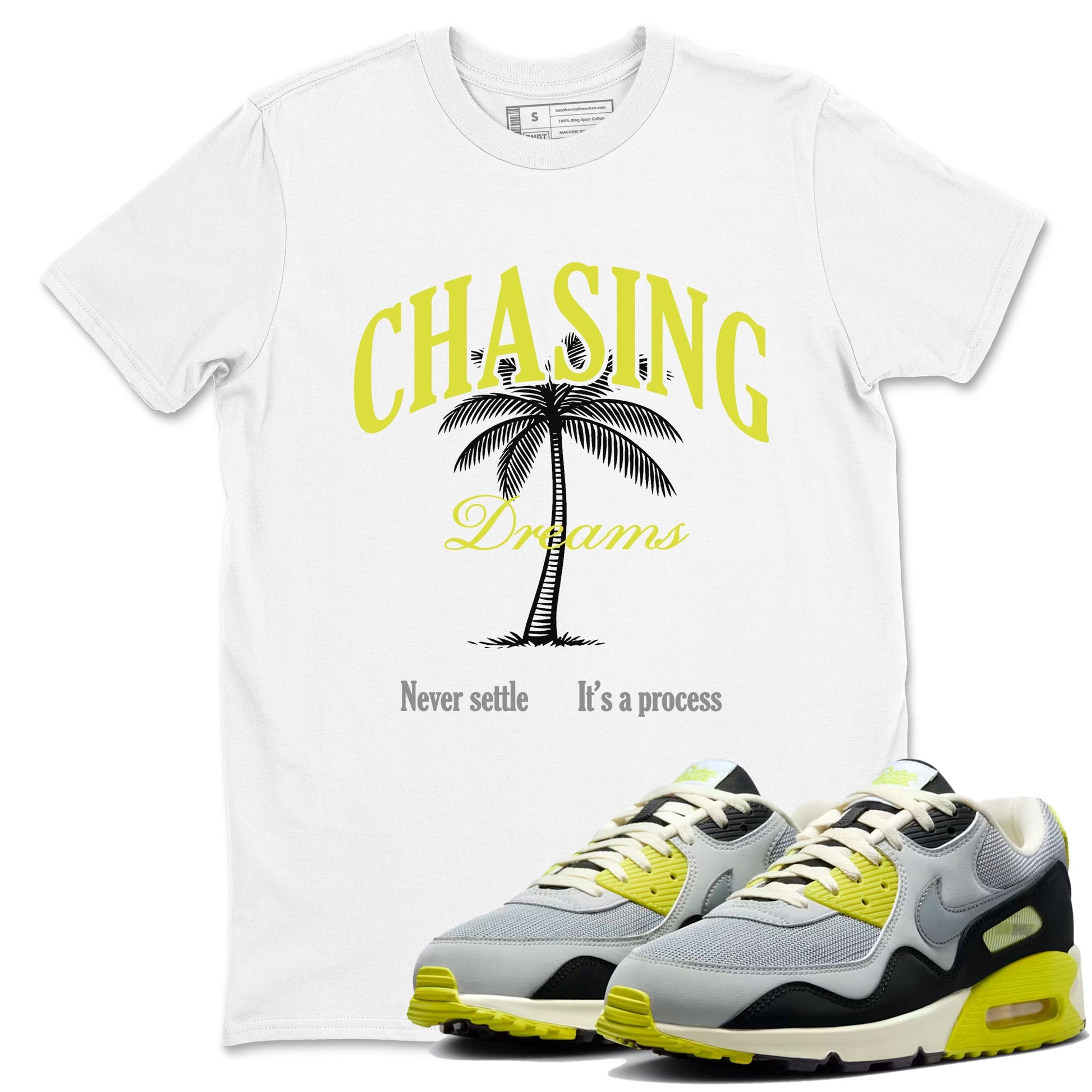 Chasing Dreams sneaker match t-shirt styled to complete your fit with the Air Max 90 Cyber sneakers, shown in White 1.