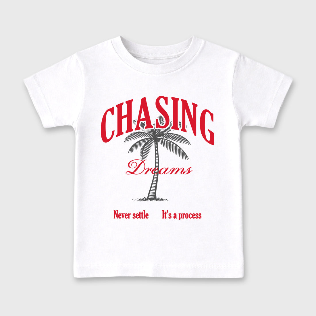 Chasing Dreams Baby & Kids Graphic T-Shirt featuring original artwork designed to match the Air Max 95 Reverse Solar Red. White 2 Kids Graphic Tee.