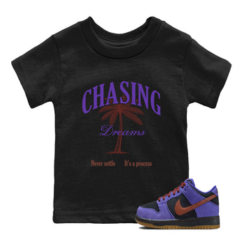Sneaker match tees – Sneaker Threads To Match Dunk Low Persian Violet Shoes – Chasing Dreams Kids T-Shirt Black 1